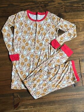 Kids Cookie & Milk Pajama Set with Red Trim